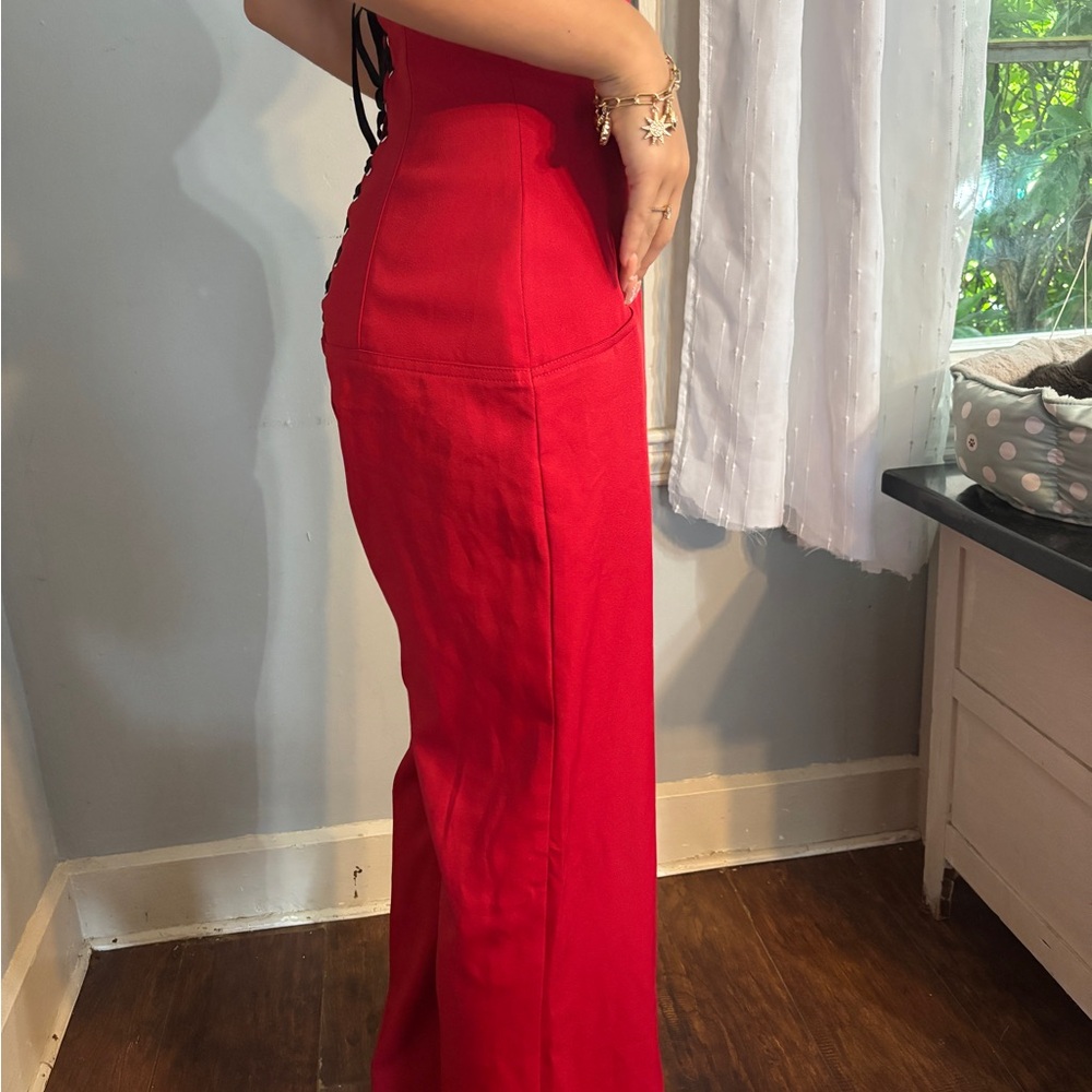 Elegant Red Strapless Pantsuit